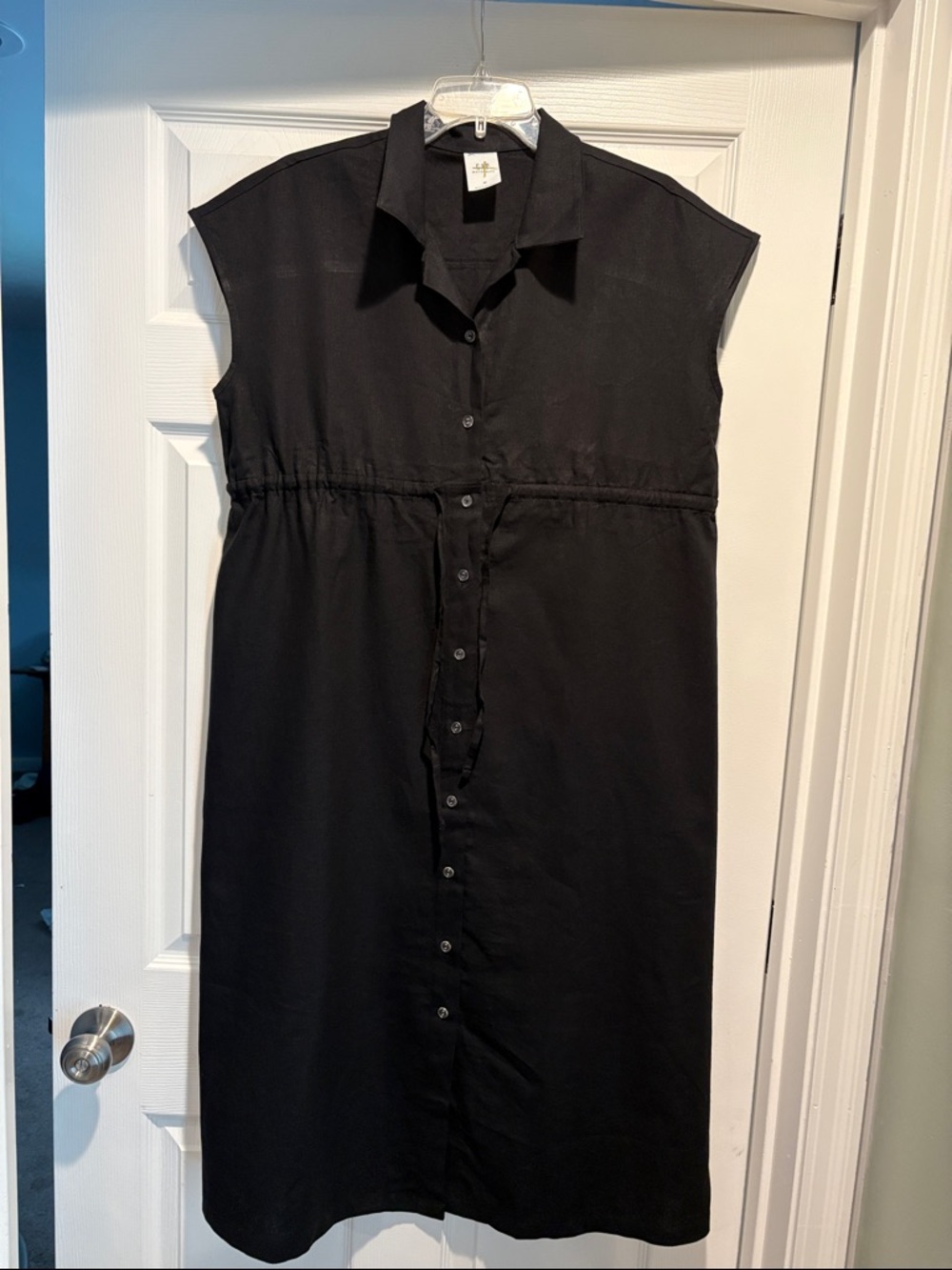 NWOT Gap Maternity Linen Blend Midi Black Shirt Dress Sz Medium - Picture 2 of 8